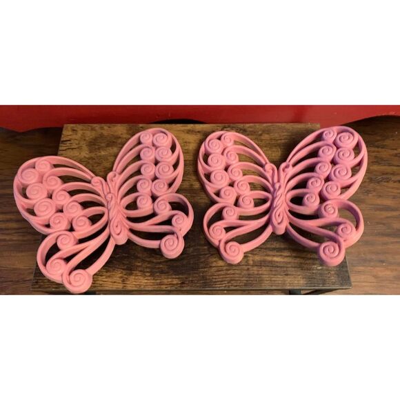 Vintage Pink Burwood Wall Pocket 1628 With 2 Matching Butterflies 2146 Boho READ - Picture 2 of 5